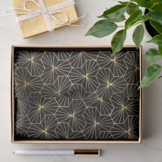 Retro Art Deco Black Gold Geometric Pattern Seidenpapier (Geschenk)