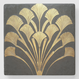 Retro Art Deco Black Gold Hieroglyphic Plant Steinuntersetzer