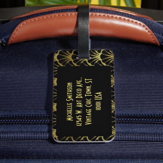 Retro Art Deco Black / Gold Shell Scale Pattern Gepäckanhänger (Rückseite Insitu 4)