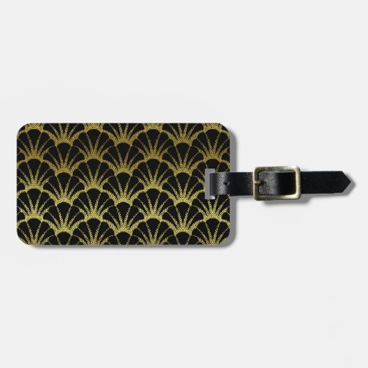 Retro Art Deco Black / Gold Shell Scale Pattern Gepäckanhänger (Vorderseite horizontal)
