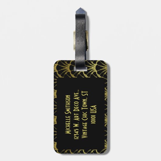 Retro Art Deco Black / Gold Shell Scale Pattern Gepäckanhänger (Rückseite vertikal)