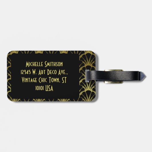 Retro Art Deco Black / Gold Shell Scale Pattern Gepäckanhänger (Rückseite horizontal)