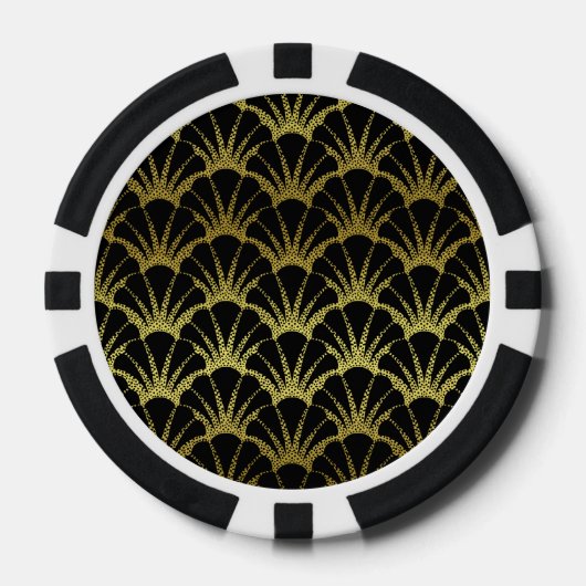 Retro Art Deco Black / Gold Shell Scale Pattern Pokerchips (Vorderseite)