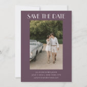 Retro Art Deco Dunkle Dusty Lila Foto Hochzeit Save The Date (Vorderseite)