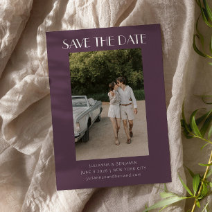 Retro Art Deco Dunkles Staubiges Lila Foto Hochzei Save The Date