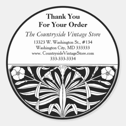 Retro Art Deco Floral Business Vielen Dank an Ihre Runder Aufkleber (Vorderseite)
