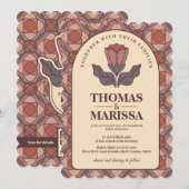 Retro Art Deco Floral Wedding Invitation QR Code Einladung (Vorne/Hinten)