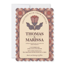 Retro Art Deco Floral Wedding Invitation QR Code