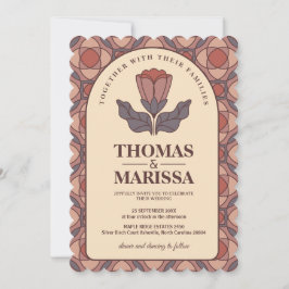 Retro Art Deco Floral Wedding Invitation QR Code Einladung