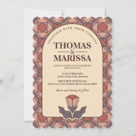 Retro Art Deco Florales Hochzeits-Einladungs-QR-Co Einladung