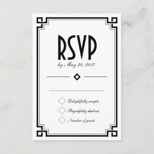 Retro Art Deco Frame White Wedding RSVP Card Karte