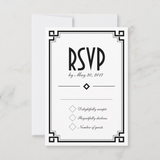 Retro Art Deco Frame White Wedding RSVP Card Karte (Vorderseite)