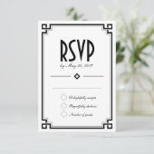 Retro Art Deco Frame White Wedding RSVP Card Karte (Stehend Vorderseite)