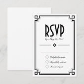 Retro Art Deco Frame White Wedding RSVP Card Karte (Vorne/Hinten)