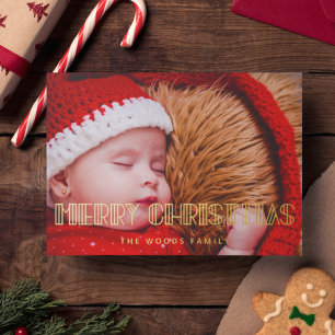 Retro Art Deco Frohe Weihnachten Foto Gold Folien Feiertagskarte