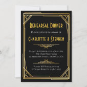 Retro Art Déco Gatsby Gold & Black Wedding Einladung (Vorderseite)