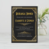 Retro Art Déco Gatsby Gold & Black Wedding Einladung (Stehend Vorderseite)
