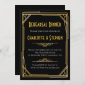 Retro Art Déco Gatsby Gold & Black Wedding Einladung (Vorne/Hinten)