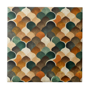 Retro-Art Deco-Geometrie in warmem Gold und Grün Fliese