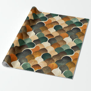 Retro-Art Deco-Geometrie in warmem Gold und Grün Geschenkpapier