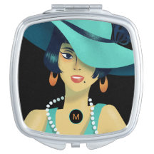 Retro Art Deco Glam Lady Monogram Initial Aquamari