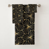 Retro Art Deco Gold Black Geometric Pattern Badhandtuch Set (Insitu)