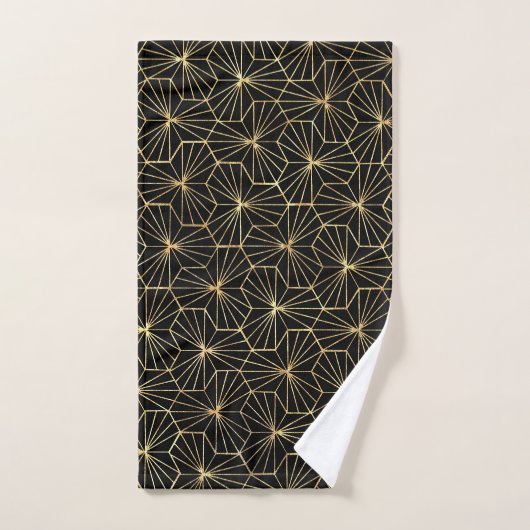 Retro Art Deco Gold Black Geometric Pattern Badhandtuch Set (Handtuch)