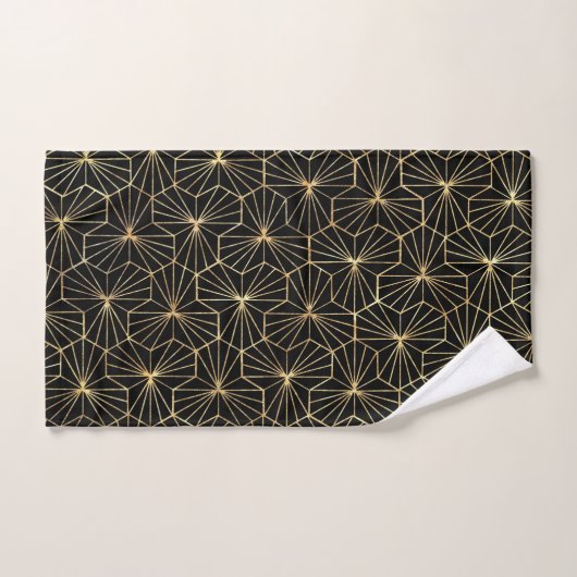 Retro Art Deco Gold Black Geometric Pattern Badhandtuch Set (Handtuch)