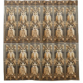 Retro Art Deco Goldene Eulen Duschvorhang (Vorderseite)