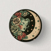 Retro Art Deco Green Crescent Moon Lady Button (Vorderseite)