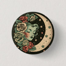 Retro Art Deco Green Crescent Moon Lady
