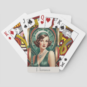 Retro-Art-Deco-inspiriertes Porträt Frau Lady indi Spielkarten