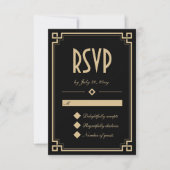 Retro Art Deco Klassische Black Gold Hochzeit RSVP Karte (Vorderseite)