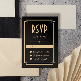 Retro Art Deco Klassische Black Gold Hochzeit RSVP Karte