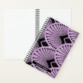 Retro Art Deco Lila Schwarz-weißes Pfauenmuster Notizblock (Innen)