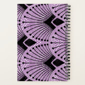 Retro Art Deco Lila Schwarz-weißes Pfauenmuster Notizblock (Rückseite)