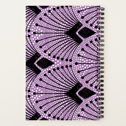 Retro Art Deco Lila Schwarz-weißes Pfauenmuster Notizblock (Rückseite)