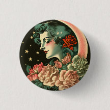 Retro Art Deco Moon Lady & Blume