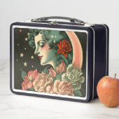 Retro Art Deco Moon Lady & Blume Metall Brotdose (Beispiel)