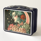 Retro Art Deco Moon Lady & Blume Metall Brotdose (Vorderseite)