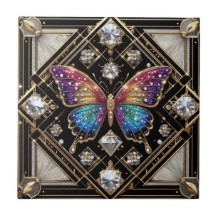 Retro Art Deco Nouveau Regenbogen Schmetterling Fliese