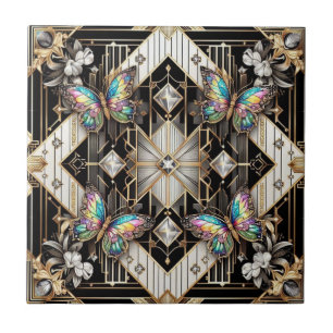 Retro Art Deco Nouveau Regenbogen Schmetterling Fliese