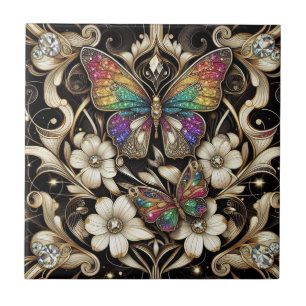 Retro Art Deco Nouveau Regenbogen Schmetterling Fliese
