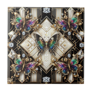 Retro Art Deco Nouveau Regenbogen Schmetterling Fliese