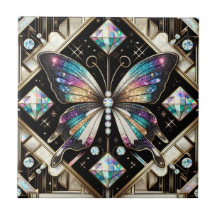 Retro Art Deco Nouveau Regenbogen Schmetterling Fliese