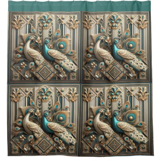 Retro-Art-Deco-Pfauen Duschvorhang (Vorderseite)