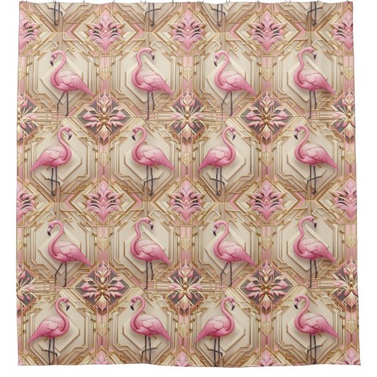 Retro Art Deco Pink Flamingos Duschvorhang (Vorderseite)