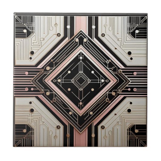 Retro Art Deco Pink Gold and Black Fliese (Vorderseite)