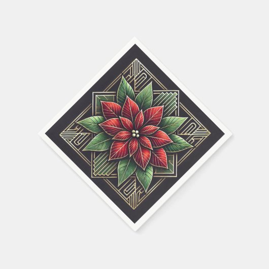 Retro Art Déco Poinsettia Festivals Entdeckungsrei Serviette (Ecke)