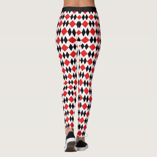 Retro Art Deco Red Black Diamond Geometric Muster Leggings (Rückseite)